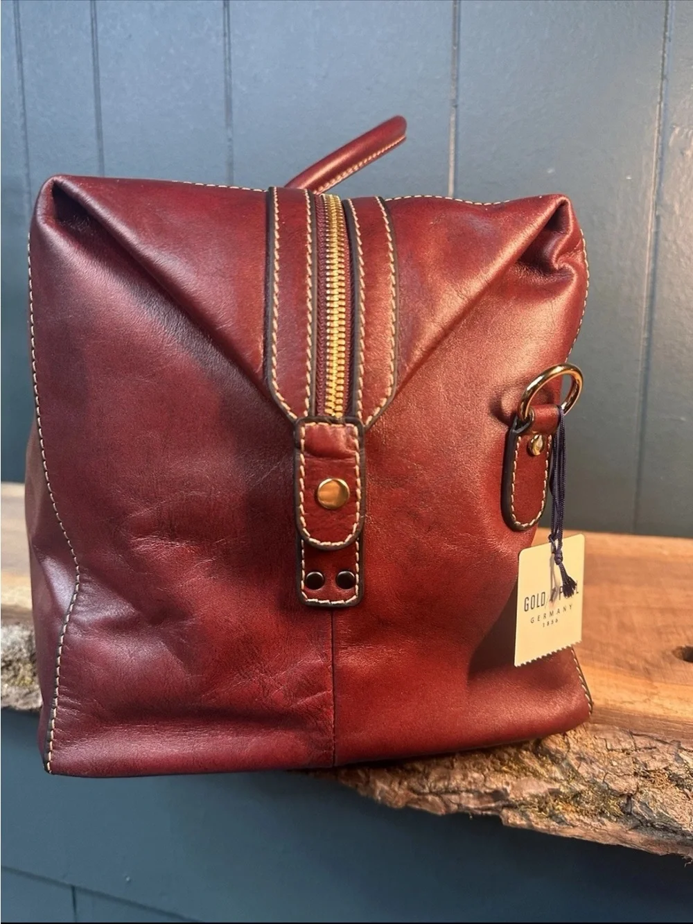 Gold PFEIL Leather Weekender Duffle Bag Oxblood Germany Rare Aniline Calfskin